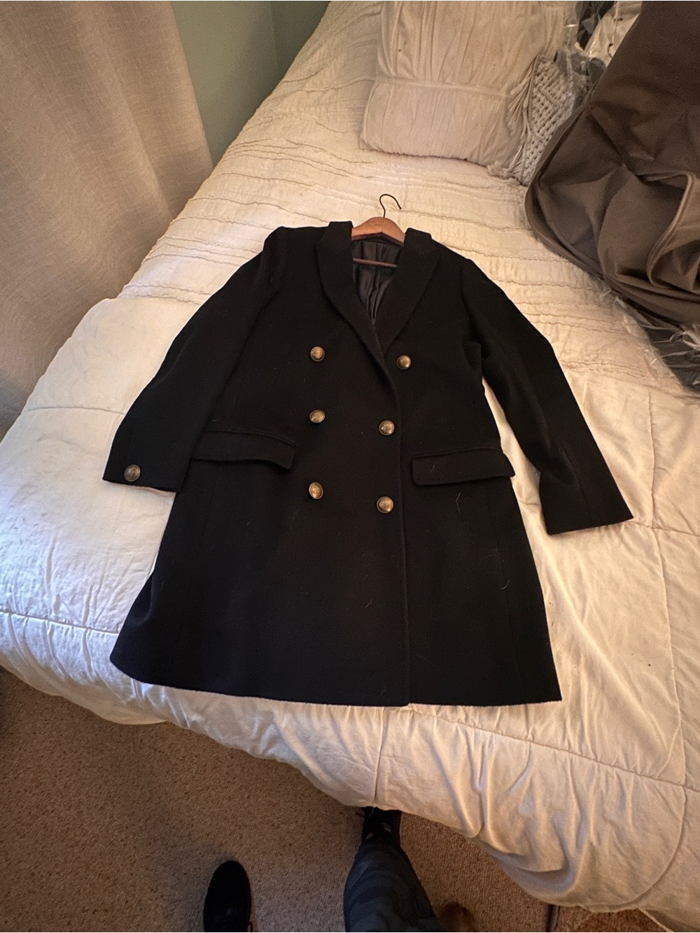 Classic Black Double-Breasted Women's Coat